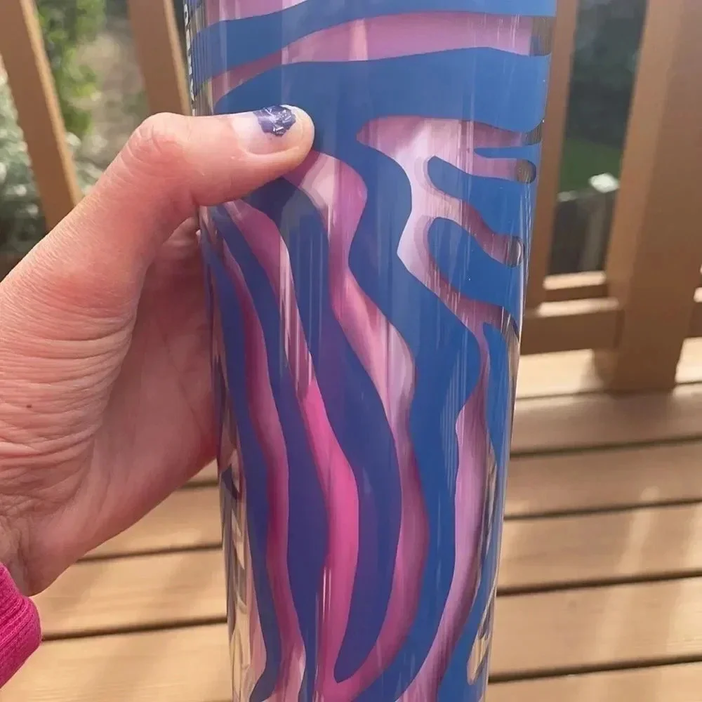 Starbucks blue and pink zebra venti 24 Oz tumbler